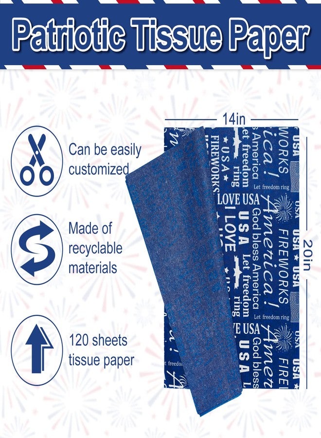 وولاين ورق تغليف مناديل مزخرف بألوان العلم الأمريكي، أزرق وأحمر وأبيض ونجوم وخطوط، من والين، 120 قطعة، مثالي لتغليف الهدايا وتزيين حفلات عيد الاستقلال، مقاس 14 × 20 بوصة. - Image 2